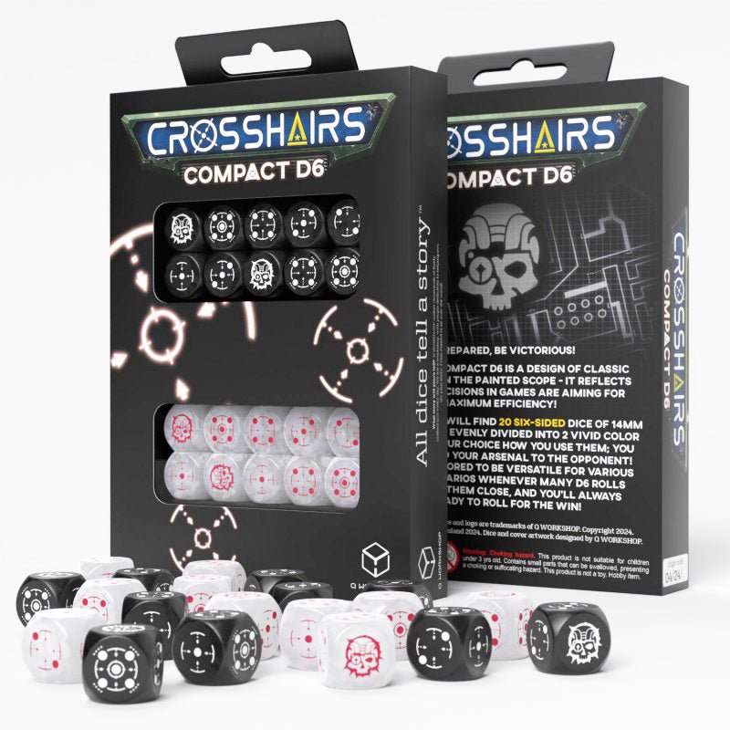 Crosshairs Compact D6 RPG kauliukų rinkinys (juoda ir perlo sp.) - OBUOLYS