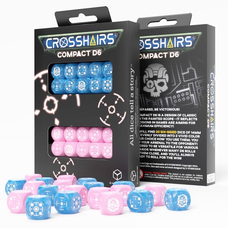 Crosshairs Compact D6 RPG kauliukų rinkinys (mėlynos ir rožinės sp.) - OBUOLYS