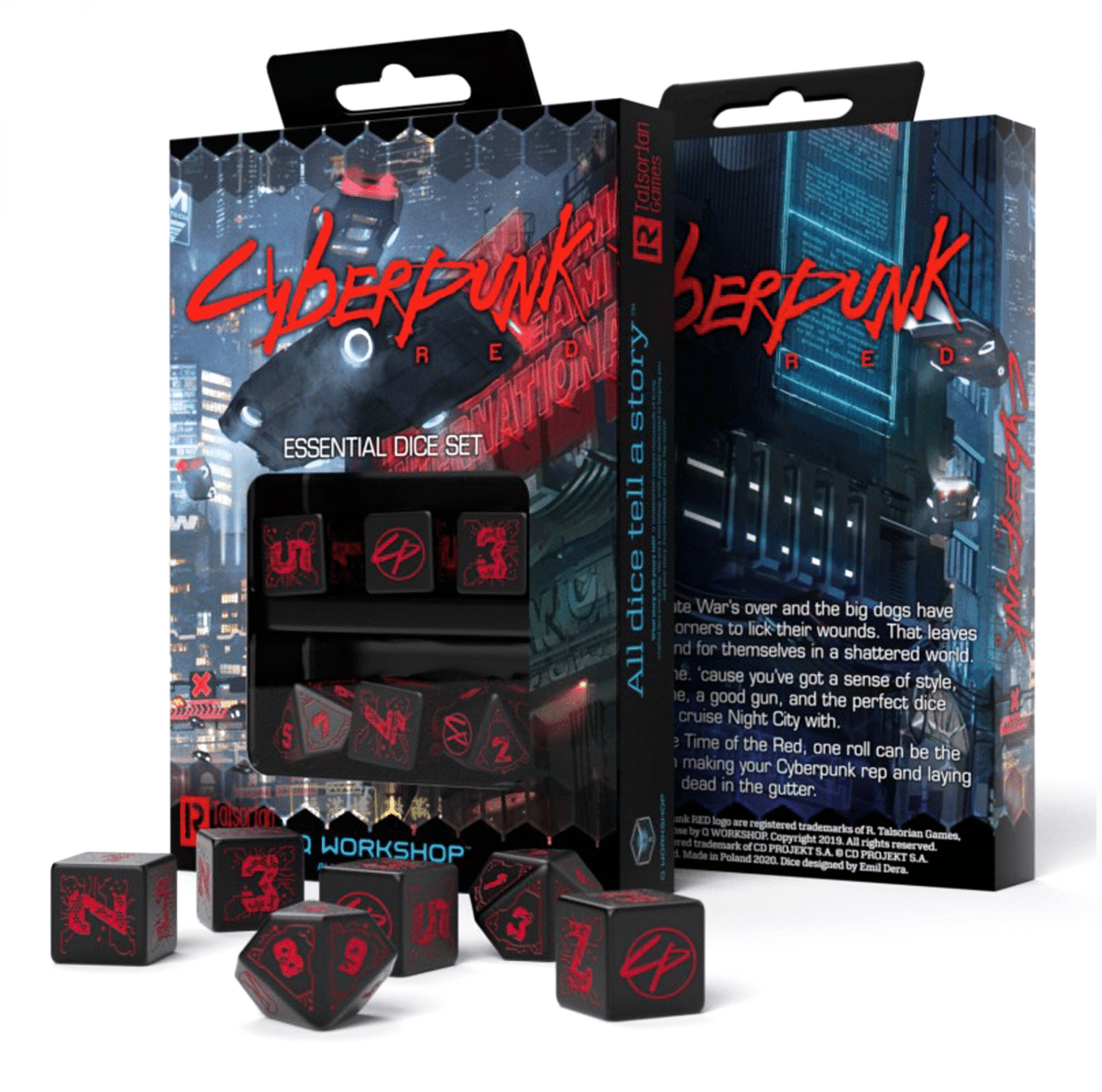Cyberpunk RED Essential kauliukų rinkinys juodos ir raudonos spalvos - OBUOLYS