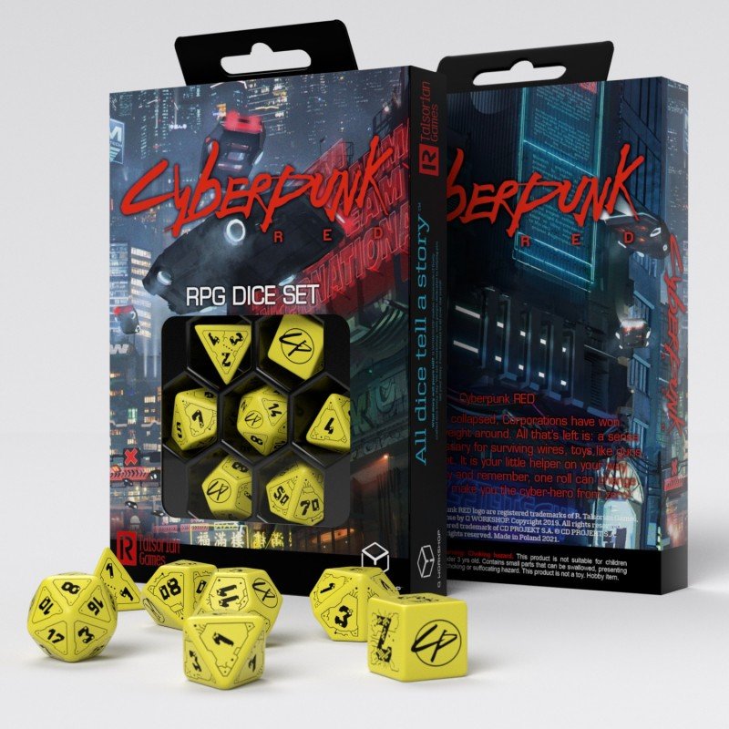 Cyberpunk RED RPG danger zone kauliukų rinkinys geltonos ir juodos sp - OBUOLYS