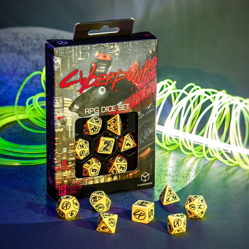 Cyberpunk RED RPG danger zone kauliukų rinkinys geltonos ir juodos sp - OBUOLYS