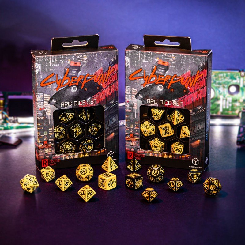 Cyberpunk RED RPG kauliukų rinkinys juodos ir geltonos sp - OBUOLYS