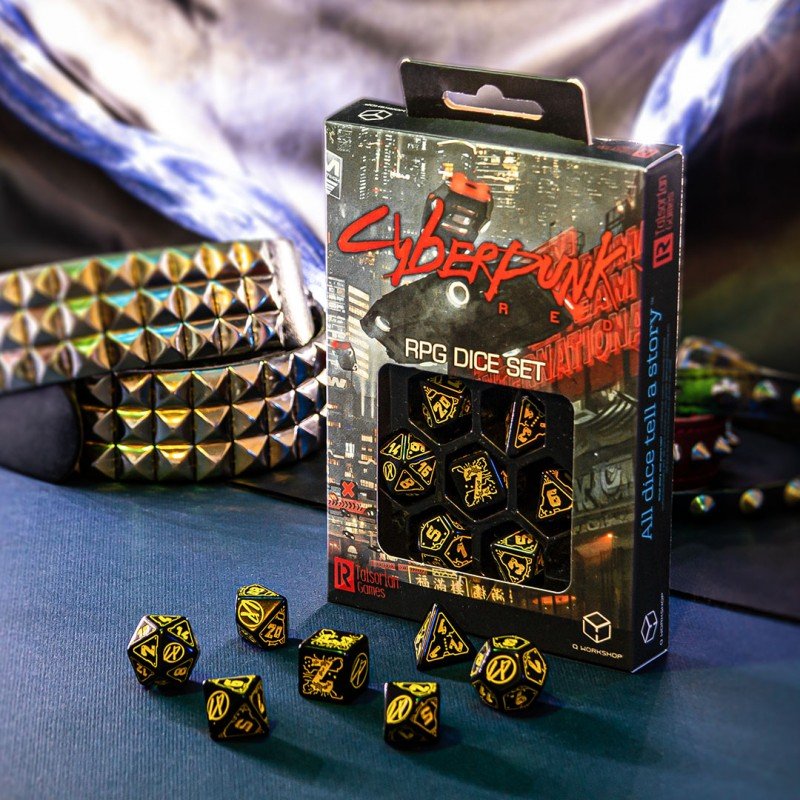 Cyberpunk RED RPG kauliukų rinkinys juodos ir geltonos sp - OBUOLYS