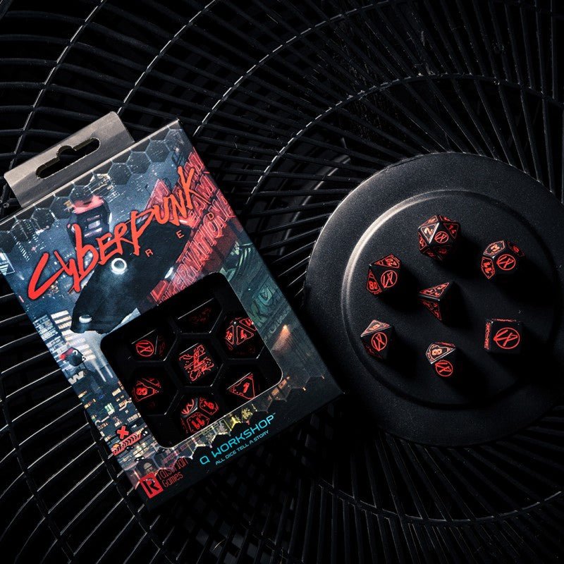 Cyberpunk RED RPG kauliukų rinkinys juodos ir raudonos sp - OBUOLYS