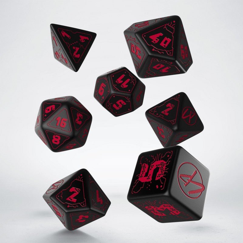 Cyberpunk RED RPG kauliukų rinkinys juodos ir raudonos sp - OBUOLYS