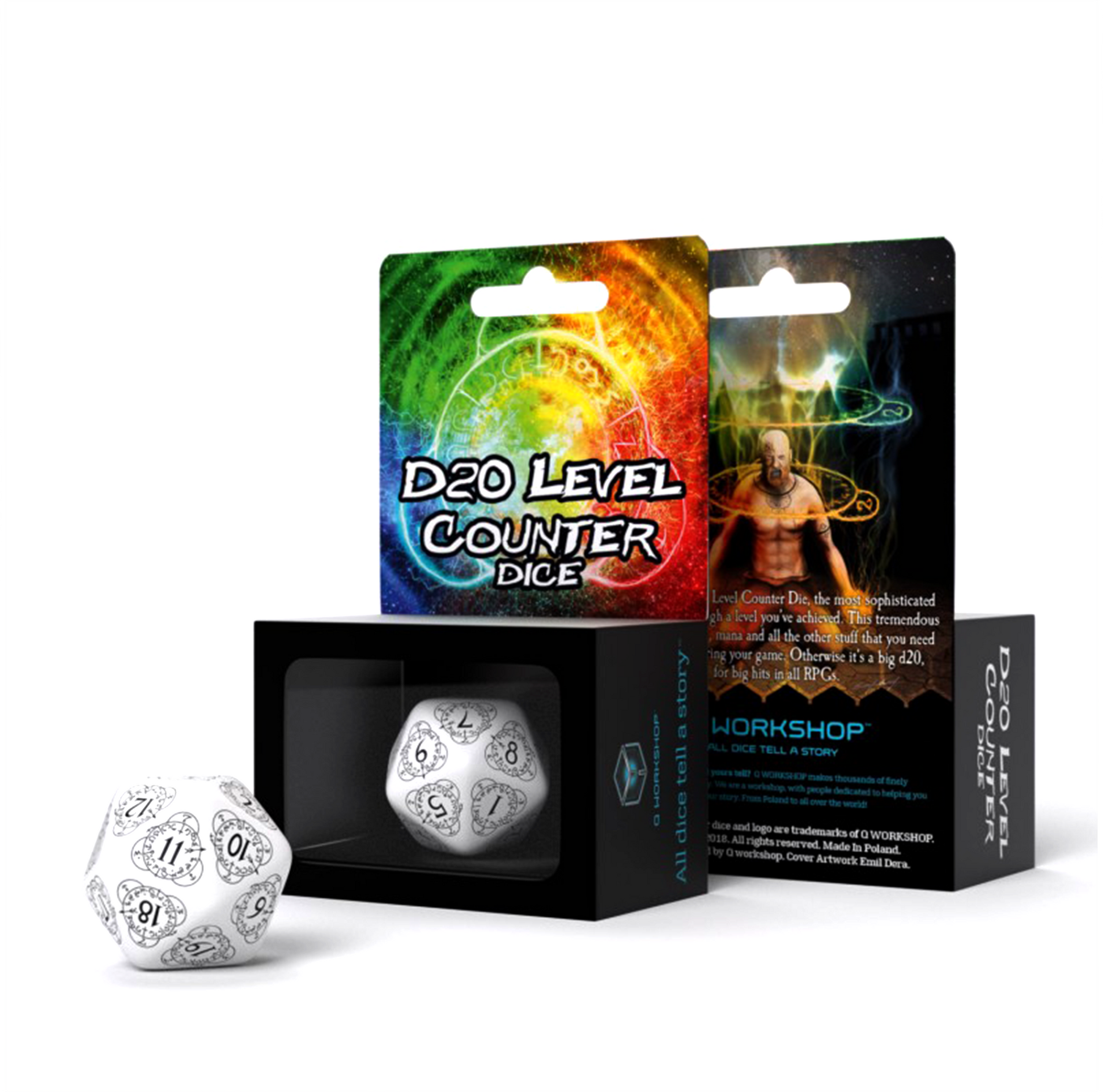 D20 Level Counter kauliukas baltos ir juodos sp - OBUOLYS