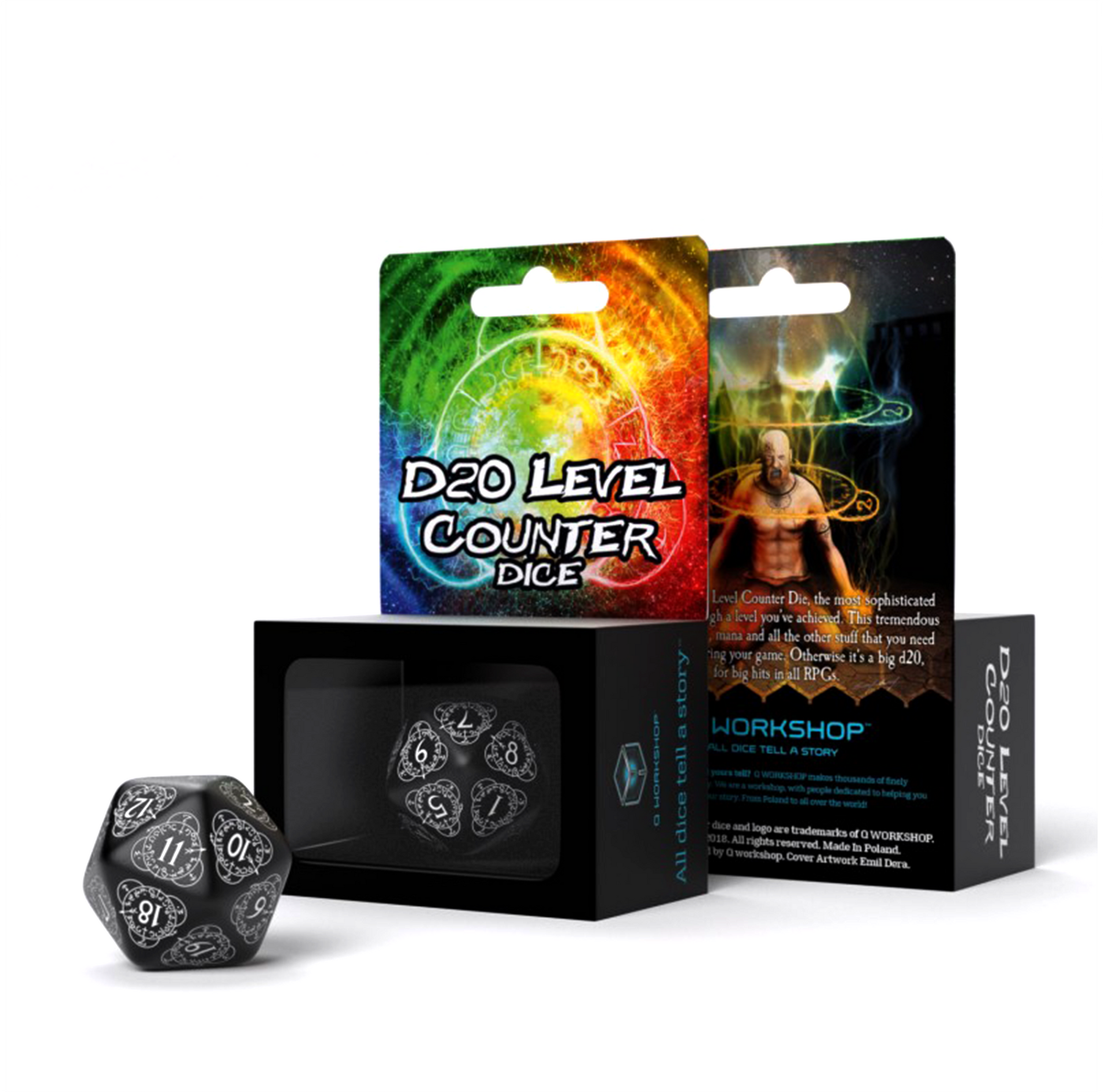 D20 Level Counter kauliukas juodos ir baltos sp - OBUOLYS