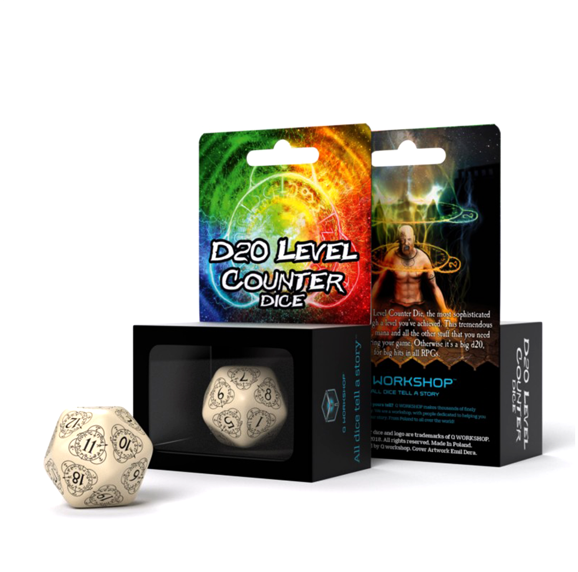 D20 Level Counter kauliukas smėlio ir juodos sp - OBUOLYS