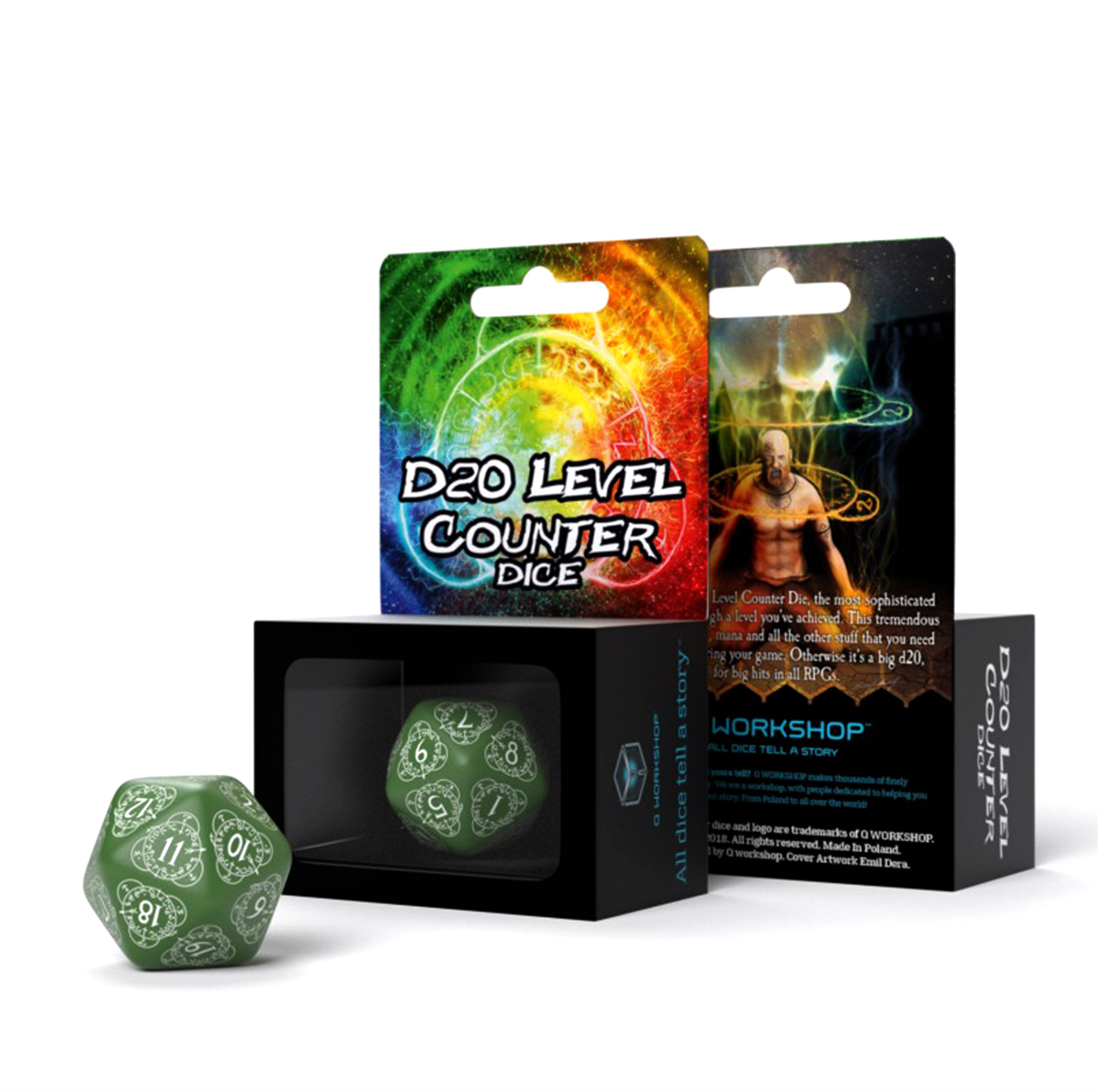 D20 Level Counter kauliukas žalios ir baltos sp - OBUOLYS