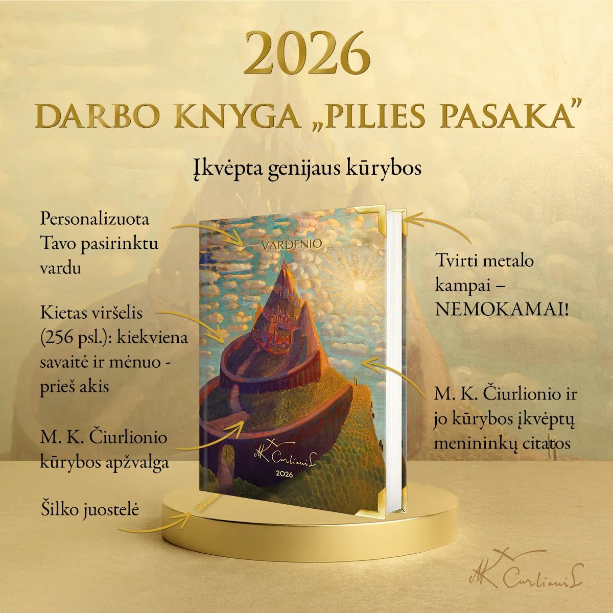 DARBO KNYGA „PILIES PASAKA 2026“: kelionė į simbolių pasaulį + galimybė personalizuoti + nemokami metalo kampai - OBUOLYS