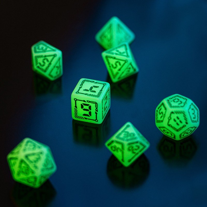 Digital Glowing kauliukų rinkinys pieniškos švytinčios ir žalios spalvos - OBUOLYS