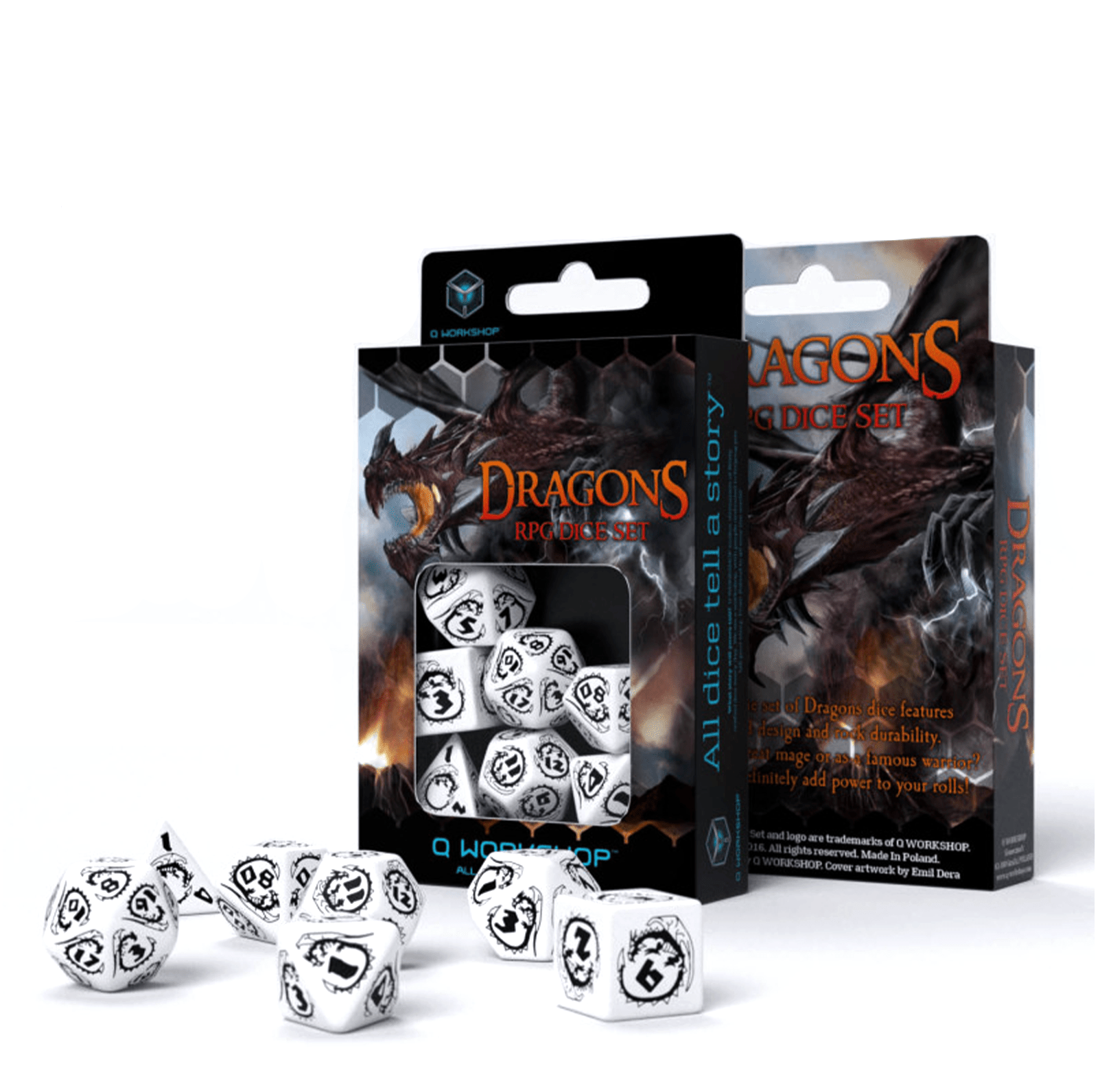 Dragons RPG kauliukų rinkinys baltos ir juodos spalvos - OBUOLYS
