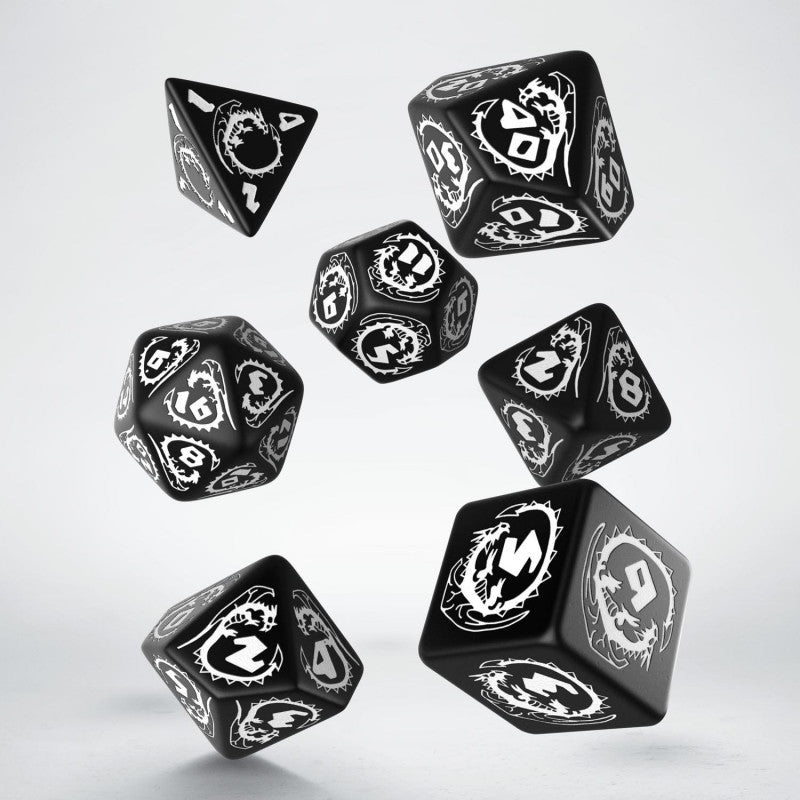 Dragons RPG kauliukų rinkinys juodos ir baltos spalvų - OBUOLYS