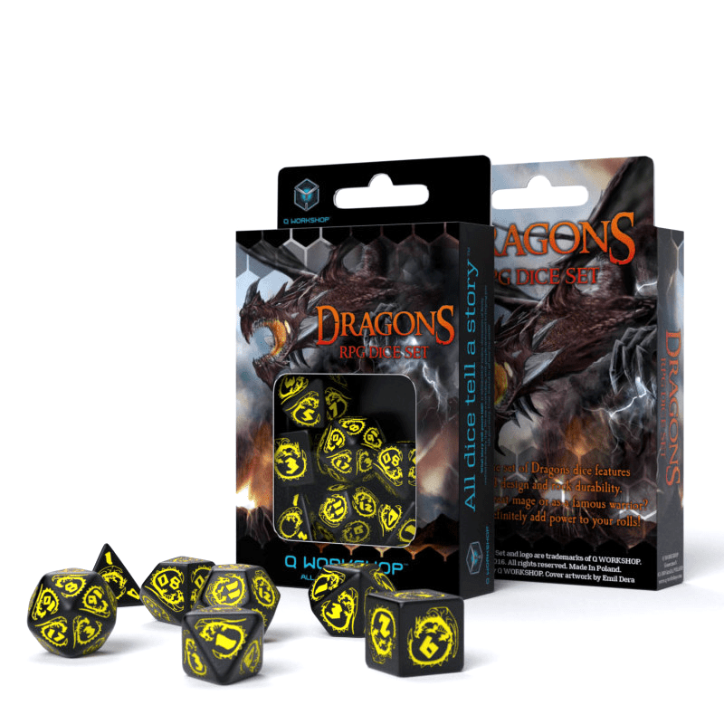 Dragons RPG kauliukų rinkinys juodos ir geltonos spalvų - OBUOLYS
