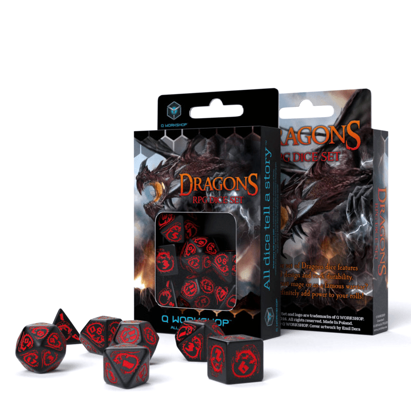 Dragons RPG kauliukų rinkinys juodos ir raudonos spalvų - OBUOLYS