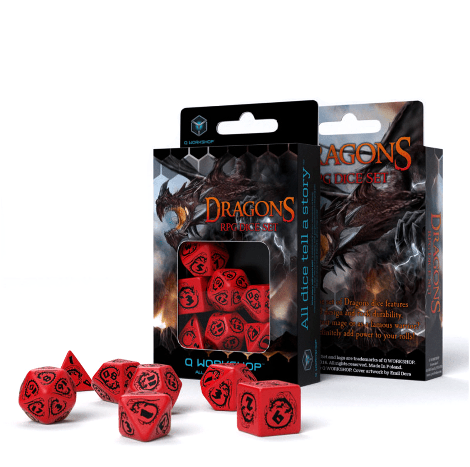 Dragons RPG kauliukų rinkinys raudonos ir juodos spalvos - OBUOLYS