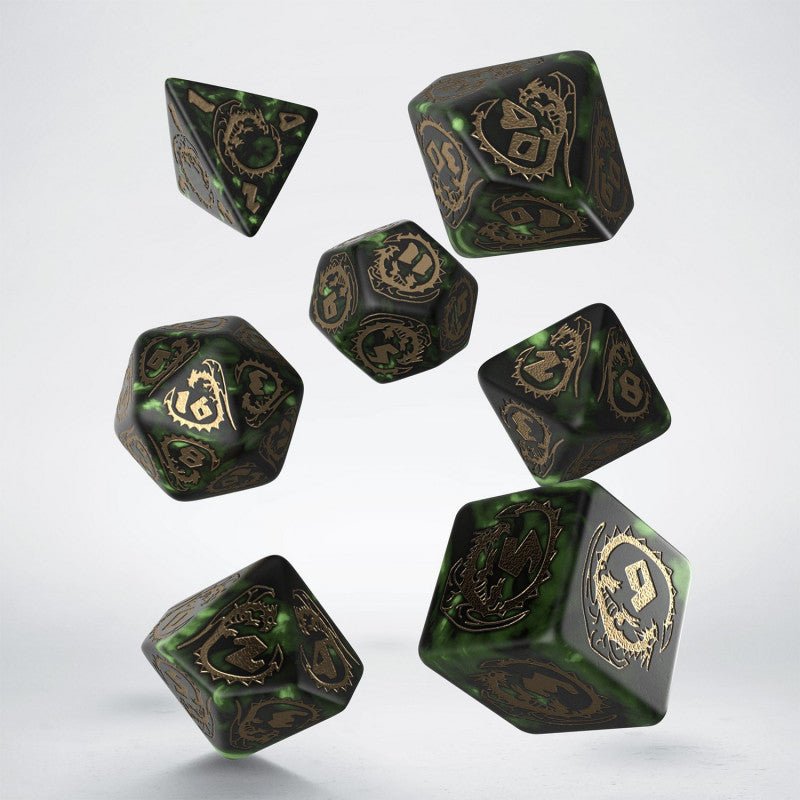 Dragons RPG kauliukų rinkinys žalios ir auksinės sp Q workshop - OBUOLYS