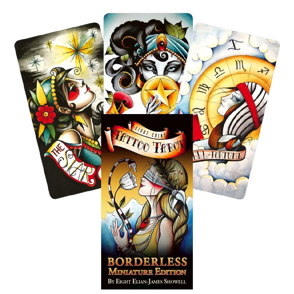 Eight Coins Tattoo Tarot Borderless Taro kortos Mini leidimas US Games Systems - OBUOLYS