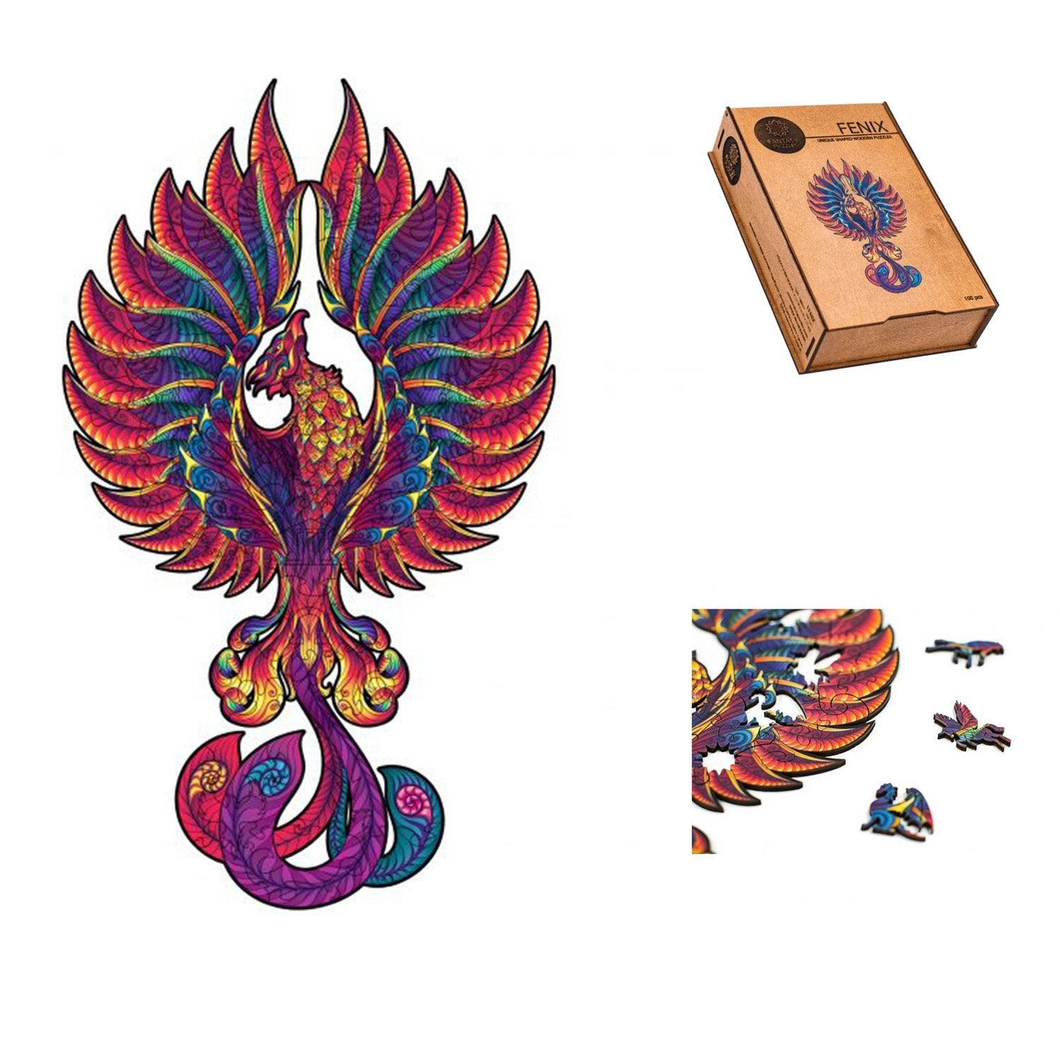 FENIX DĖLIONĖ IŠ MEDŽIO XL DYDIS (600 detalių): mitologinis feniksas iš pelenų - OBUOLYS