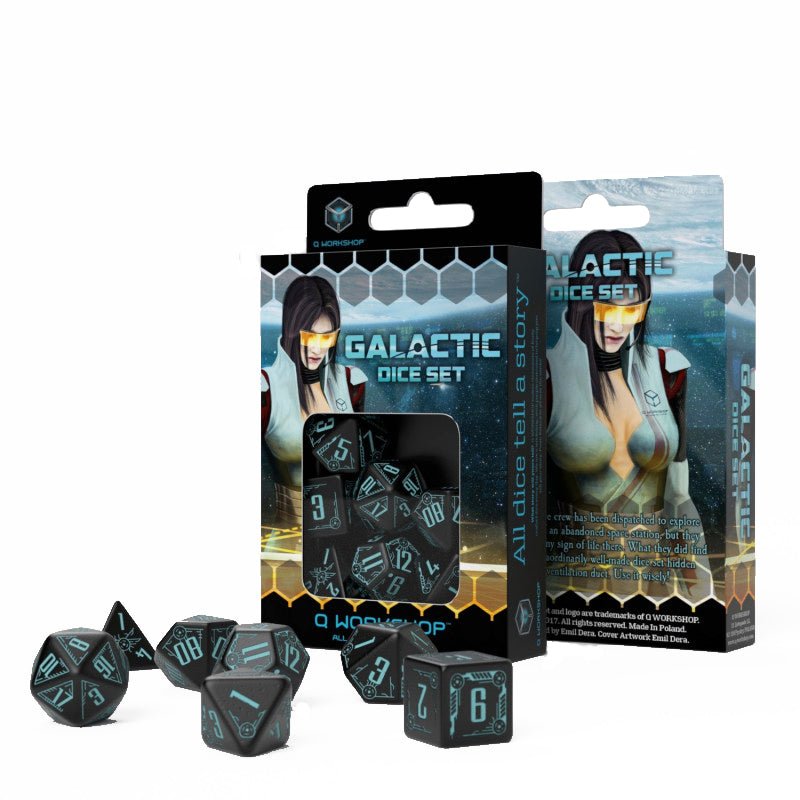 Galactic Dice RPG kauliukų rinkinys juodos ir mėlynos sp - OBUOLYS