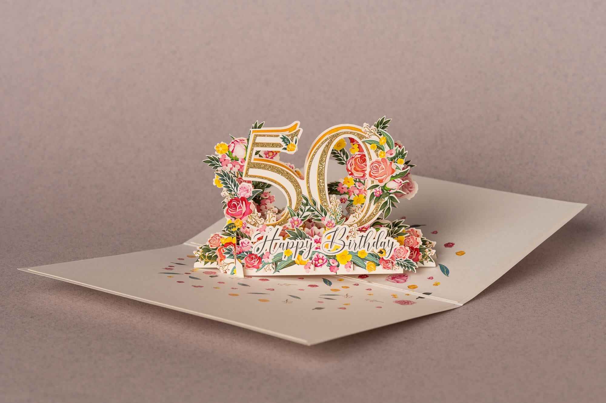 GRAŽUS JUBILIEJUS 50: išskirtinio grožio 3D pop - up atvirukas + vokas - OBUOLYS