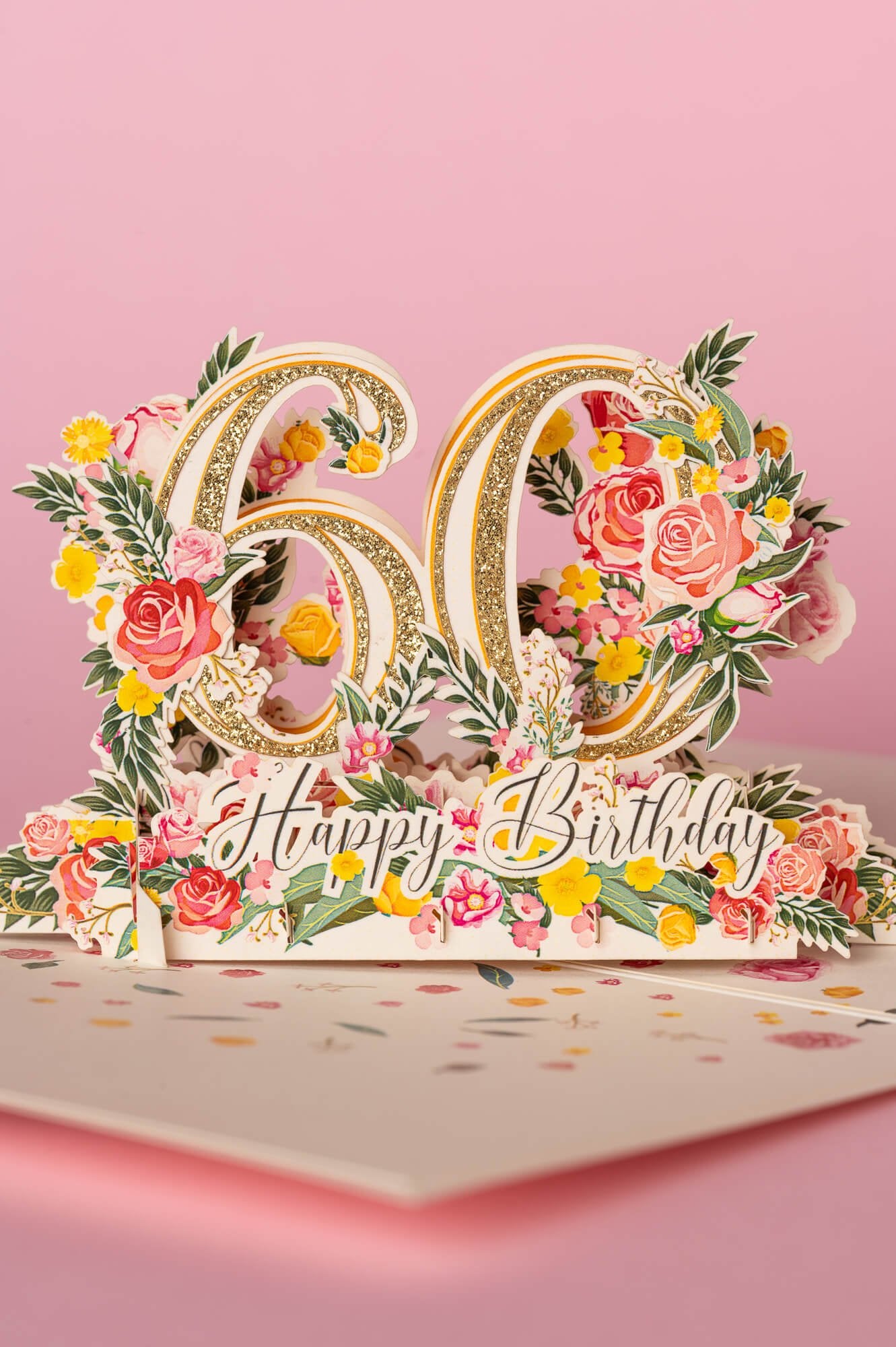 GRAŽUS JUBILIEJUS 60: išskirtinio grožio 3D pop - up atvirukas + vokas - OBUOLYS