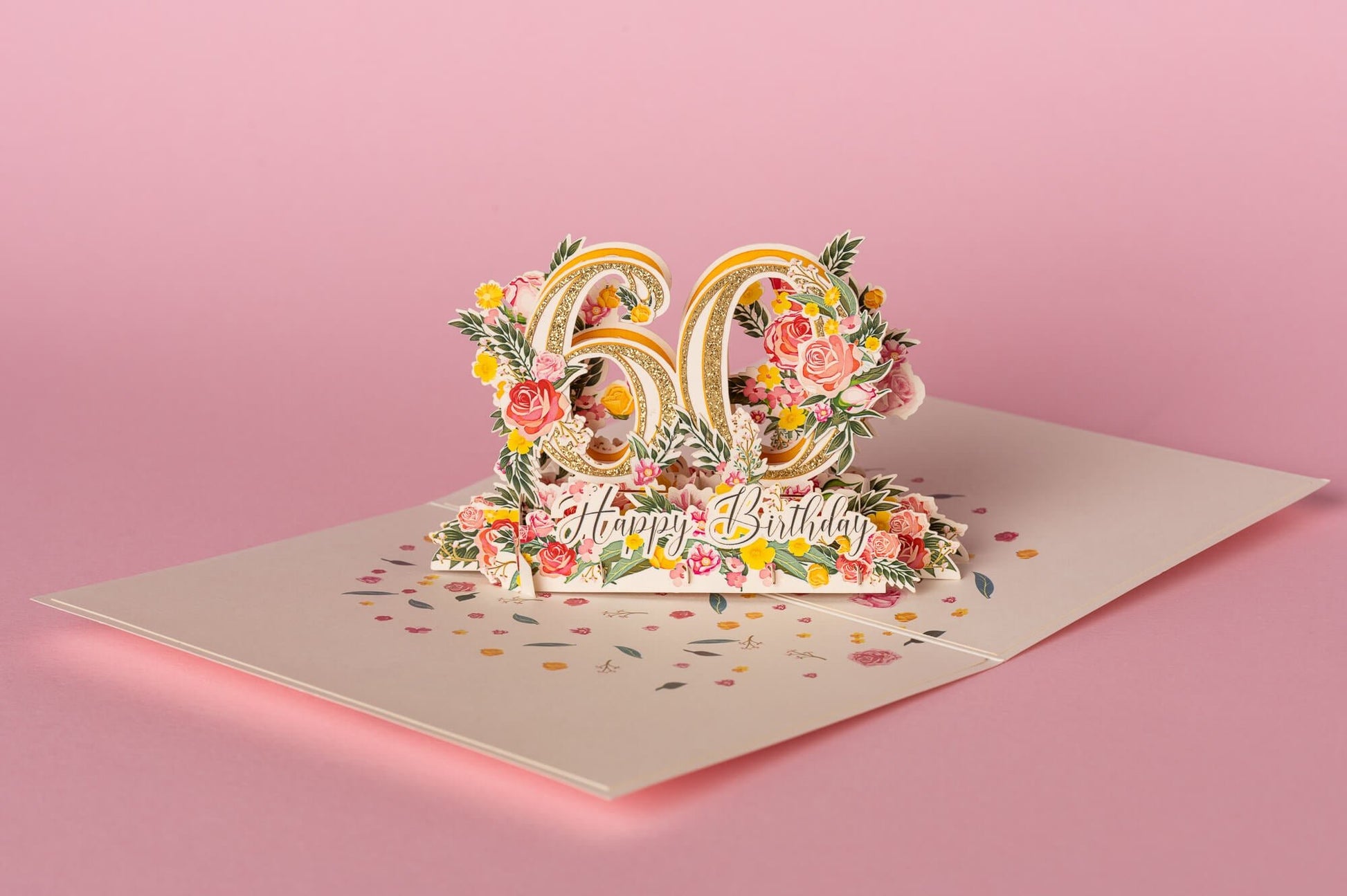GRAŽUS JUBILIEJUS 60: išskirtinio grožio 3D pop - up atvirukas + vokas - OBUOLYS