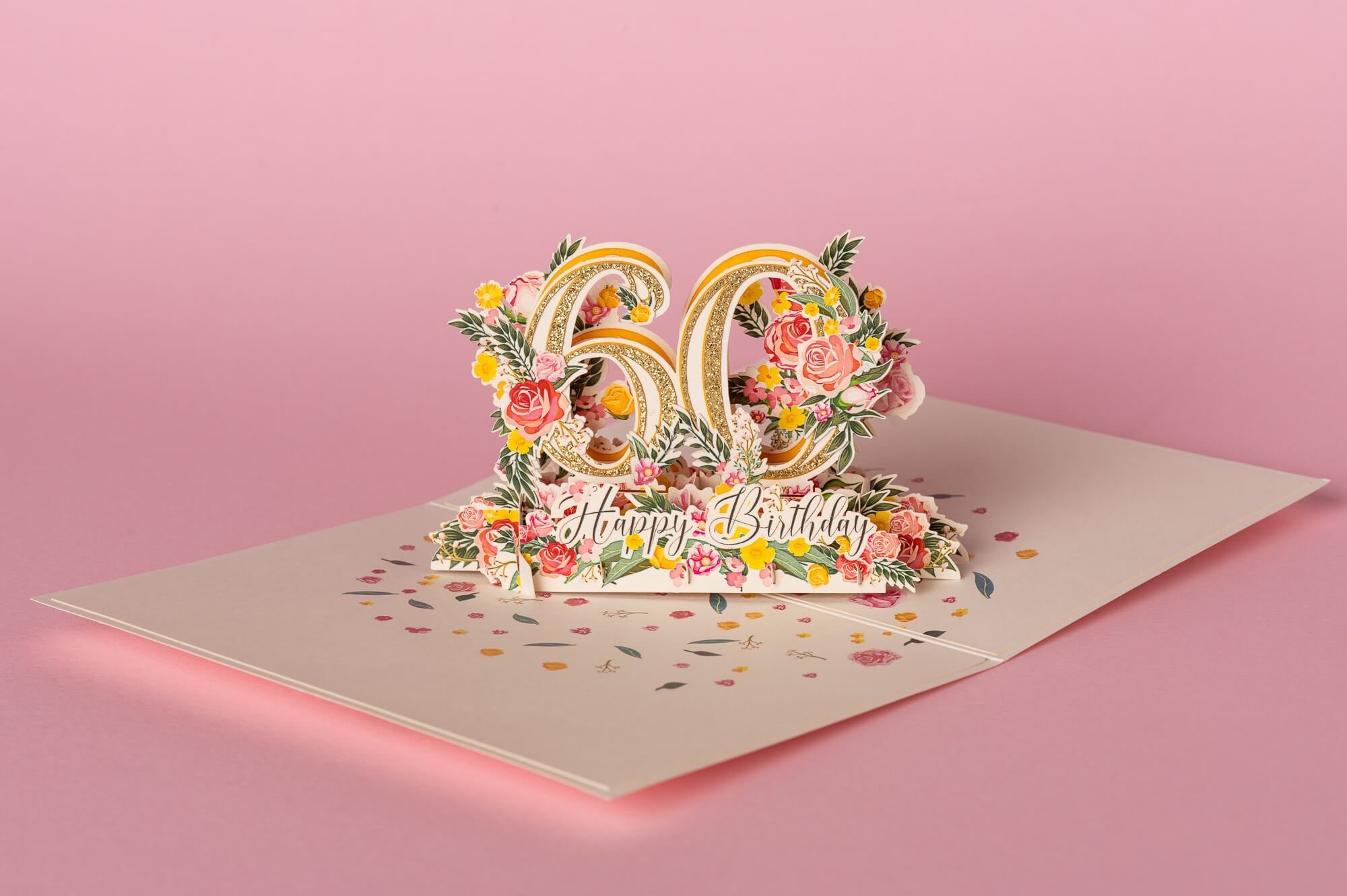 GRAŽUS JUBILIEJUS 60: išskirtinio grožio 3D pop - up atvirukas + vokas - OBUOLYS