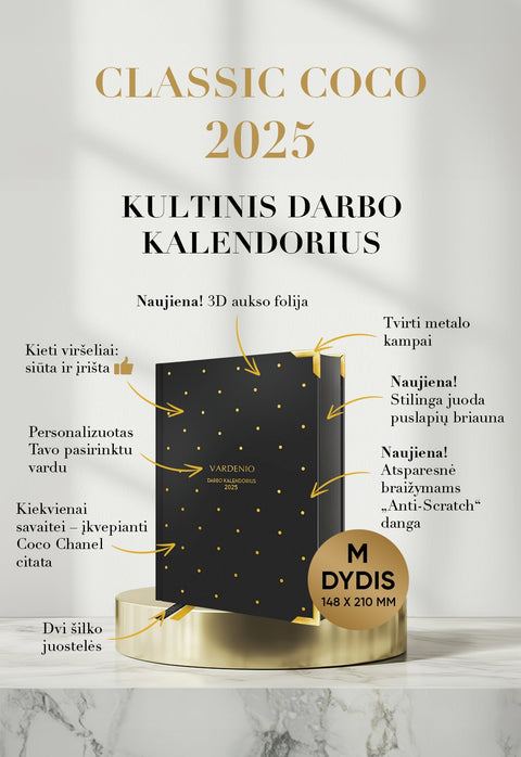 Ikoninis mažas juodas darbo kalendorius Classic Coco 2025 m. (M dydis) (Knygos su defektais) - OBUOLYS