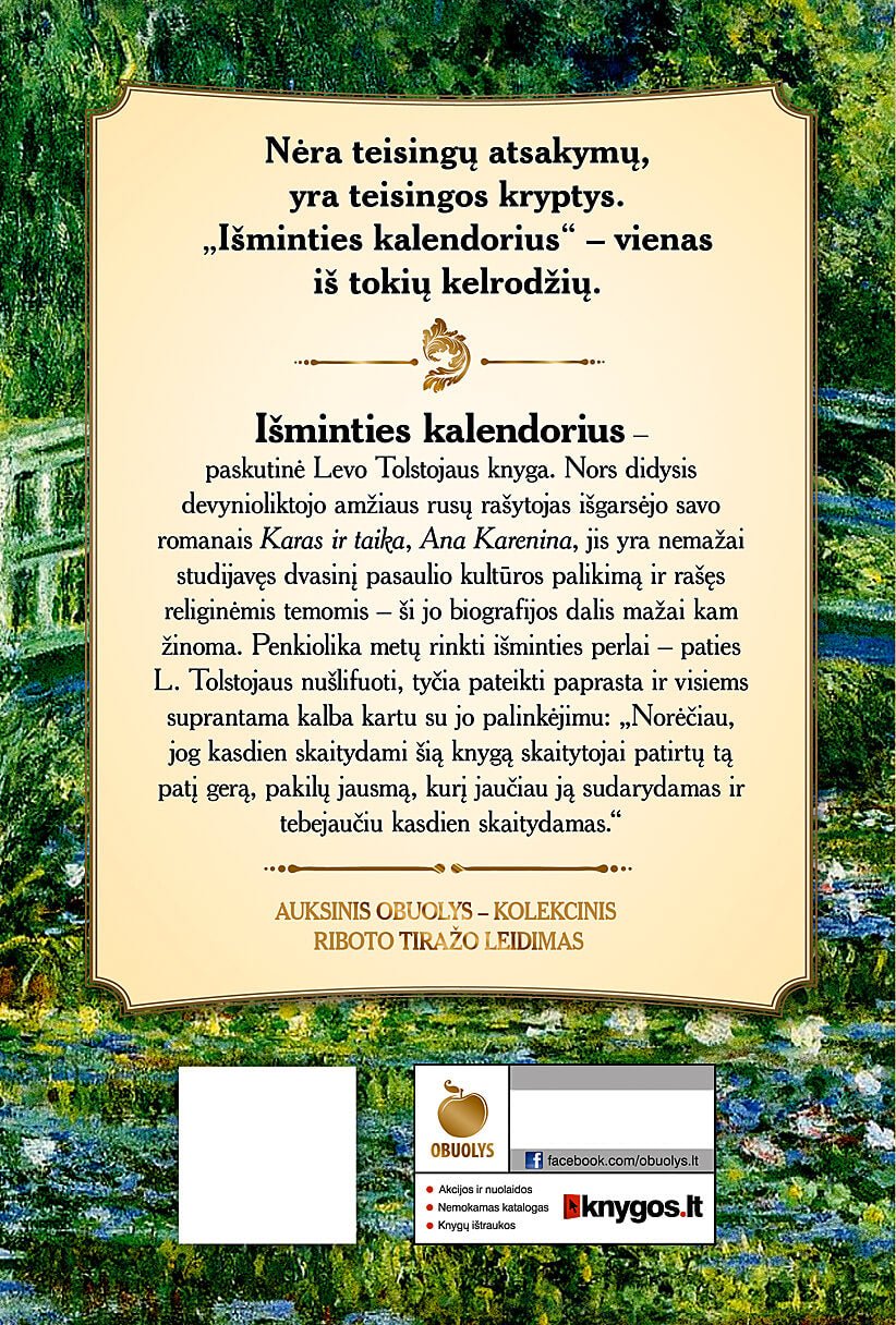 IŠMINTIES KALENDORIUS: kasdienės mintys puoselėti sielą, kurias iš svarbiausių pasaulio tekstų surinko ir užrašė Levas Tolstojus - OBUOLYS