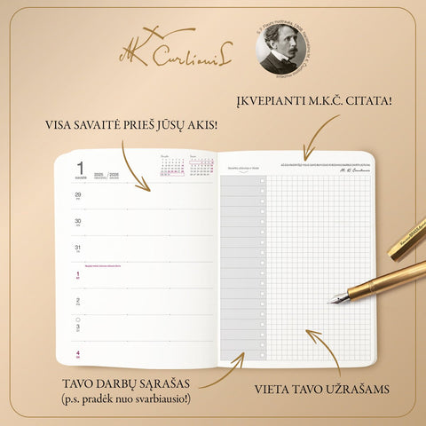 KARALIŲ PASAKA: 2026 m. darbo kalendorius su M. K. Čiurlionio paveikslu (minkštais viršeliais) + galimybė personalizuoti - OBUOLYS