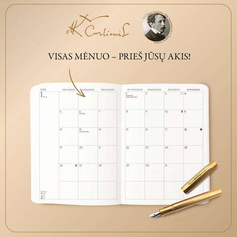 KARALIŲ PASAKA: 2026 m. darbo kalendorius su M. K. Čiurlionio paveikslu (minkštais viršeliais) + galimybė personalizuoti - OBUOLYS