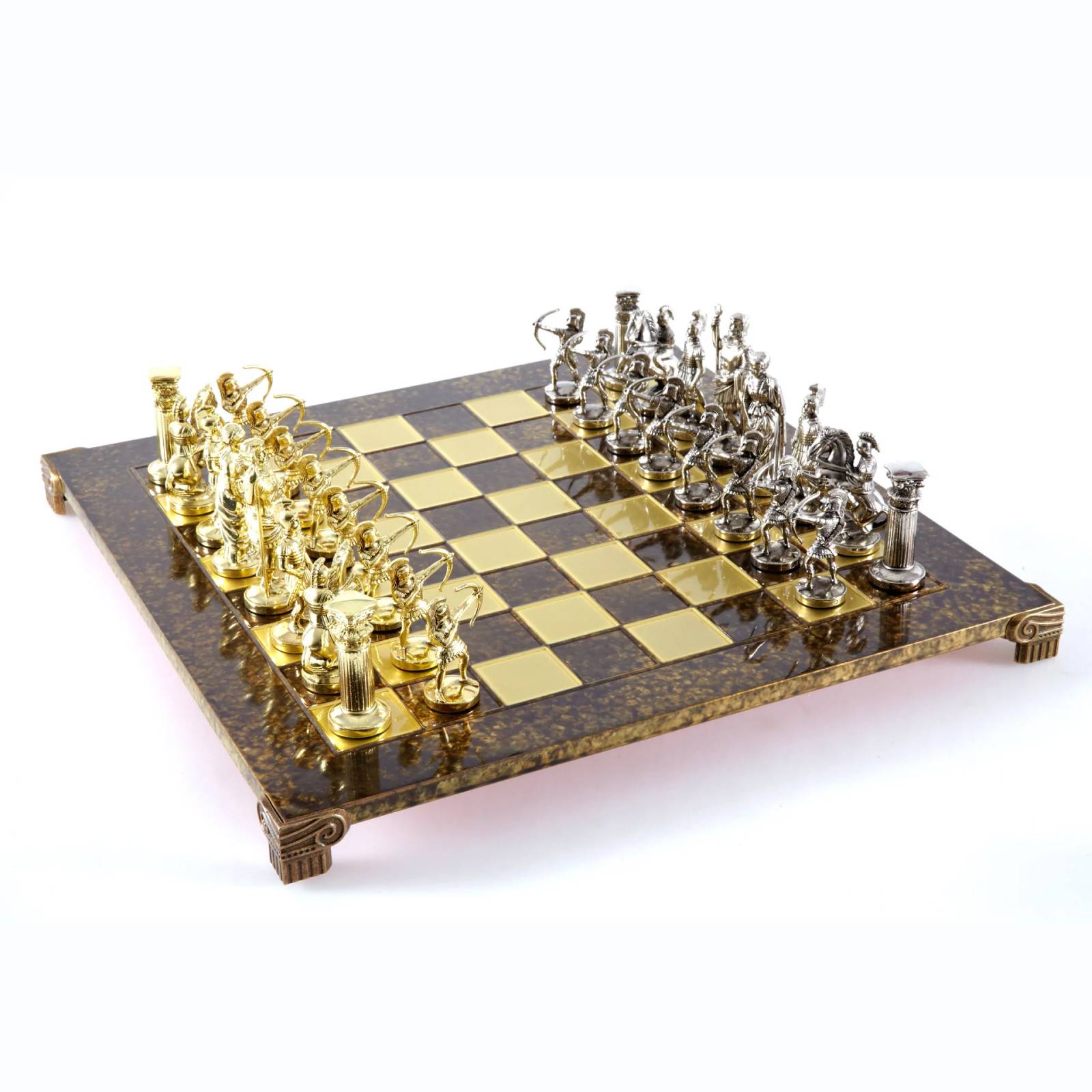 LANKININKŲ METALINIŲ ŠACHMATŲ RINKINYS: 44x44 cm šachmatų lenta + figūrėlės - OBUOLYS