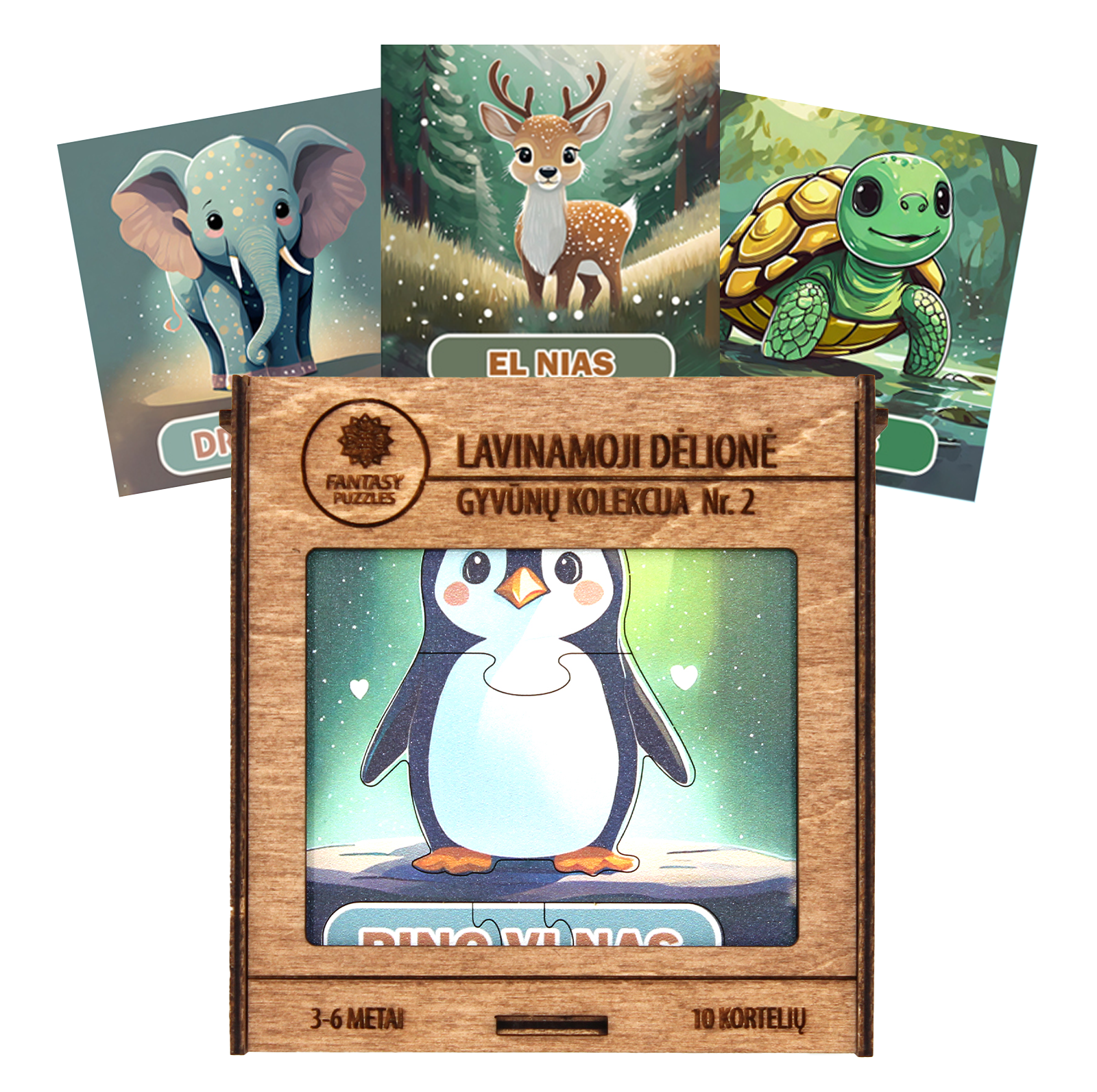 Lavinamoji Dėlionė Iš Medžio (Gyvūnų kolekcija nr. 2) (LT) Fantasy Puzzles - OBUOLYS