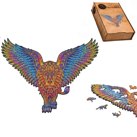 LEO DĖLIONĖ IŠ MEDŽIO XL DYDIS (600 detalių): mitologinis skraidantis liūtas - OBUOLYS