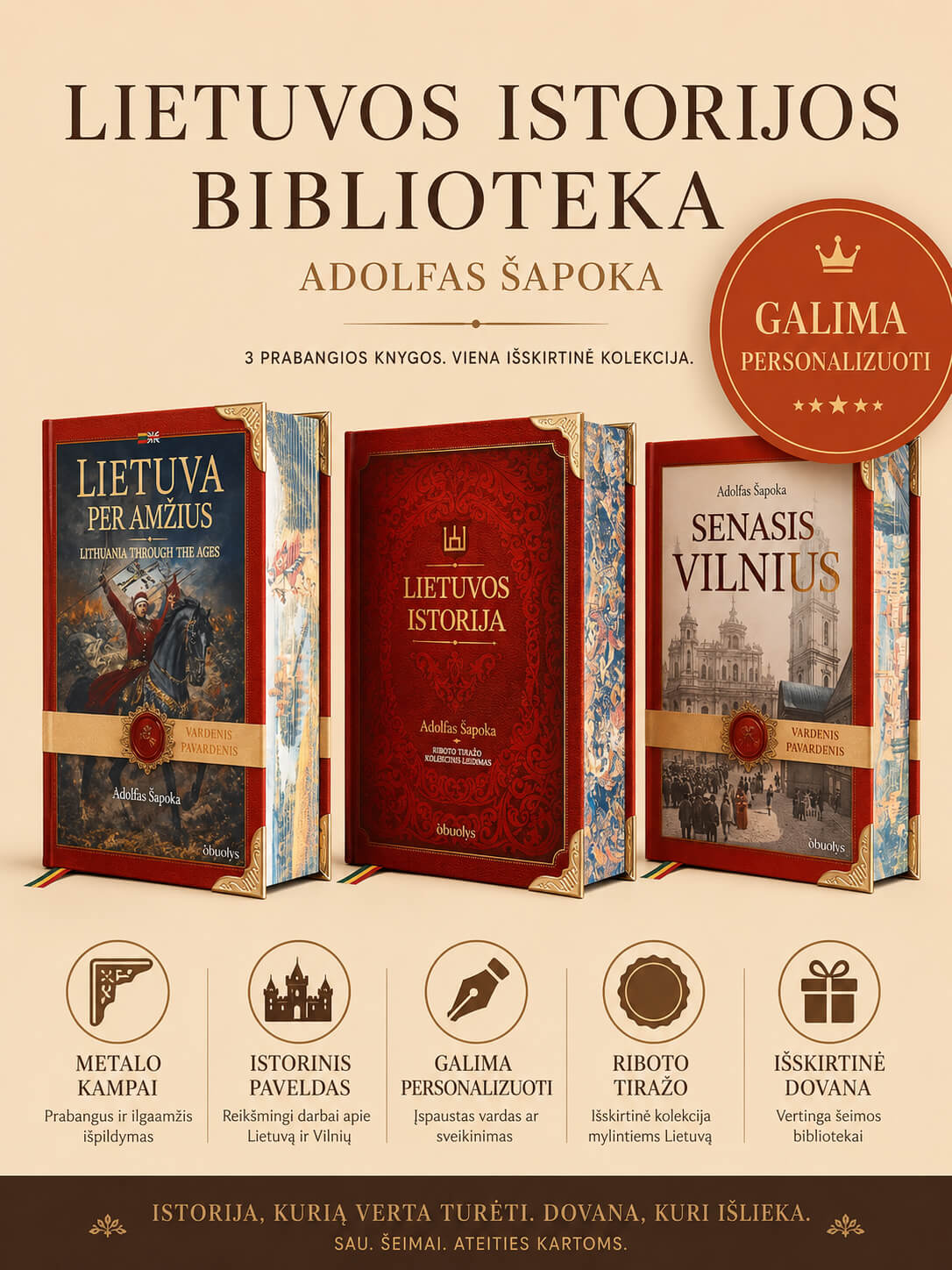 Lietuvos istorijos biblioteka: 3 Adolfo Šapokos kolekcinės knygos - OBUOLYS