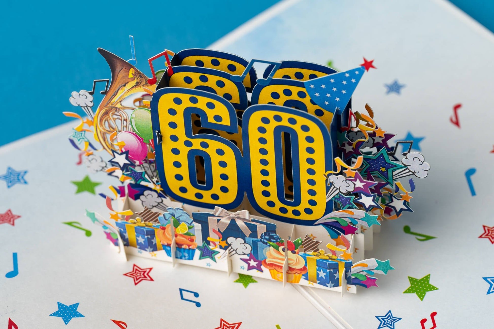 LINKSMO 60 - OJO GIMTADIENIO: išskirtinio grožio 3D pop - up atvirukas + vokas - OBUOLYS