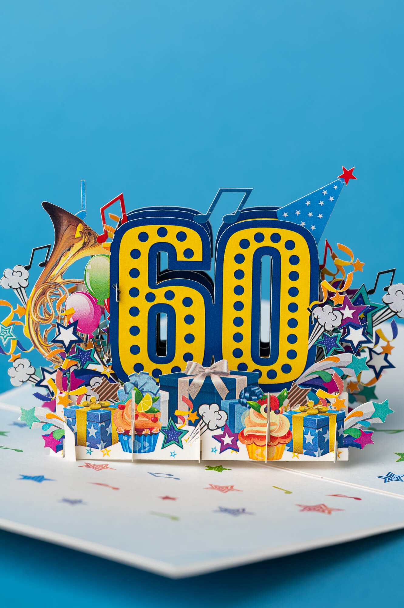 LINKSMO 60 - OJO GIMTADIENIO: išskirtinio grožio 3D pop - up atvirukas + vokas - OBUOLYS