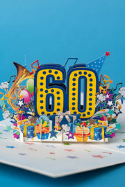 LINKSMO 60 - OJO GIMTADIENIO: išskirtinio grožio 3D pop - up atvirukas + vokas - OBUOLYS