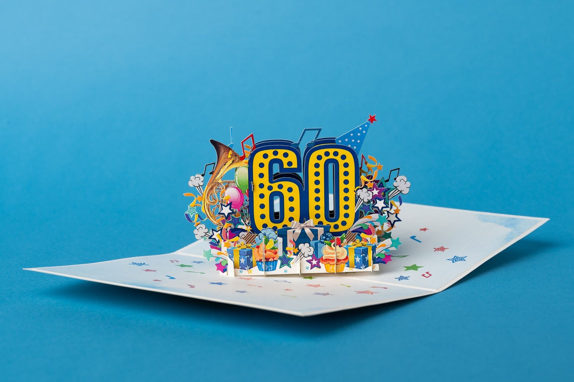 LINKSMO 60 - OJO GIMTADIENIO: išskirtinio grožio 3D pop - up atvirukas + vokas - OBUOLYS