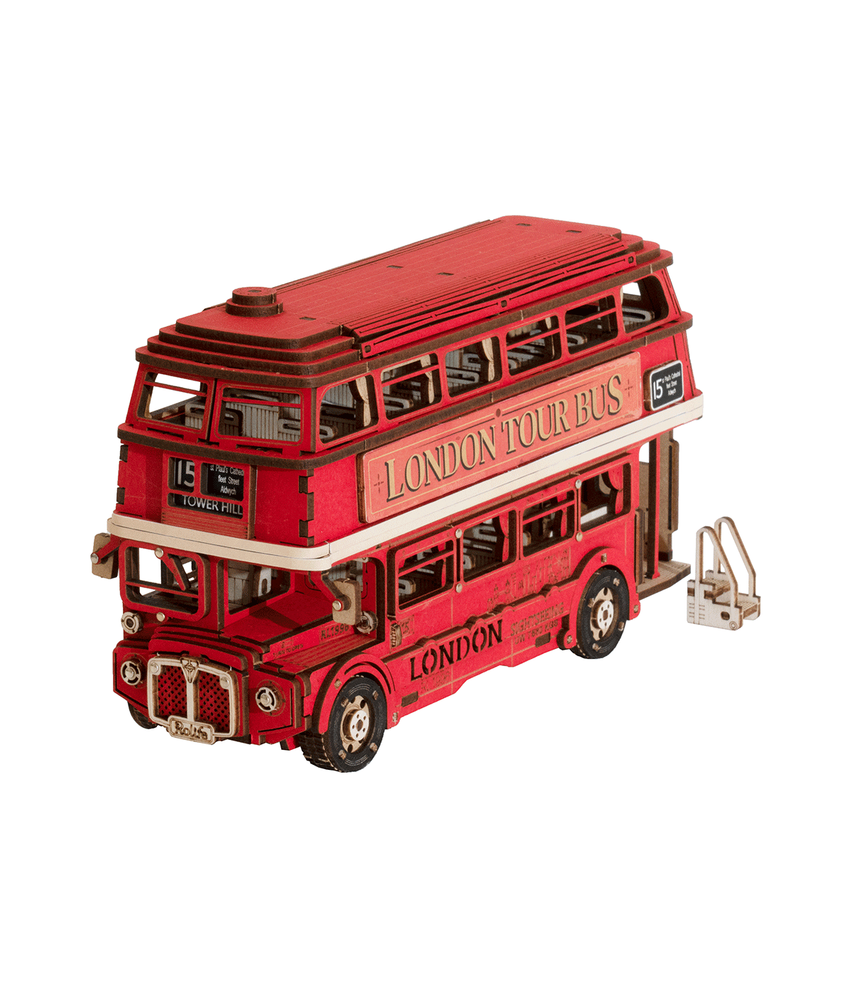 LONDONO TURISTINIS AUTOBUSAS: gerą nuotaiką garantuojanti 3D medinė dėlionė – knygų lentynos dekoracija - OBUOLYS
