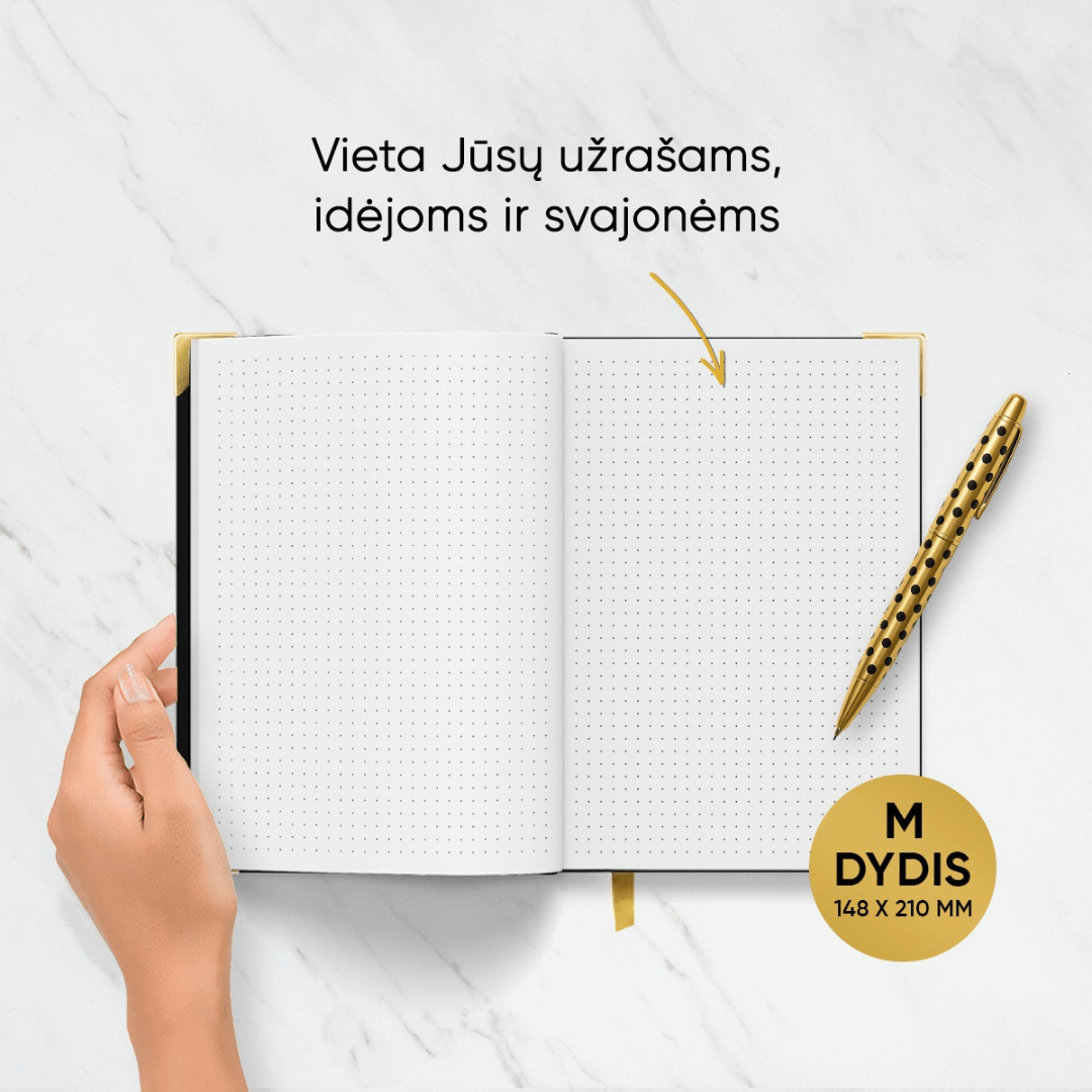 M DYDŽIO STILINGA JUODA 2026 M. DARBO KNYGA: su mados ikonos biografija ir citatomis + galimybė personalizuoti! - OBUOLYS