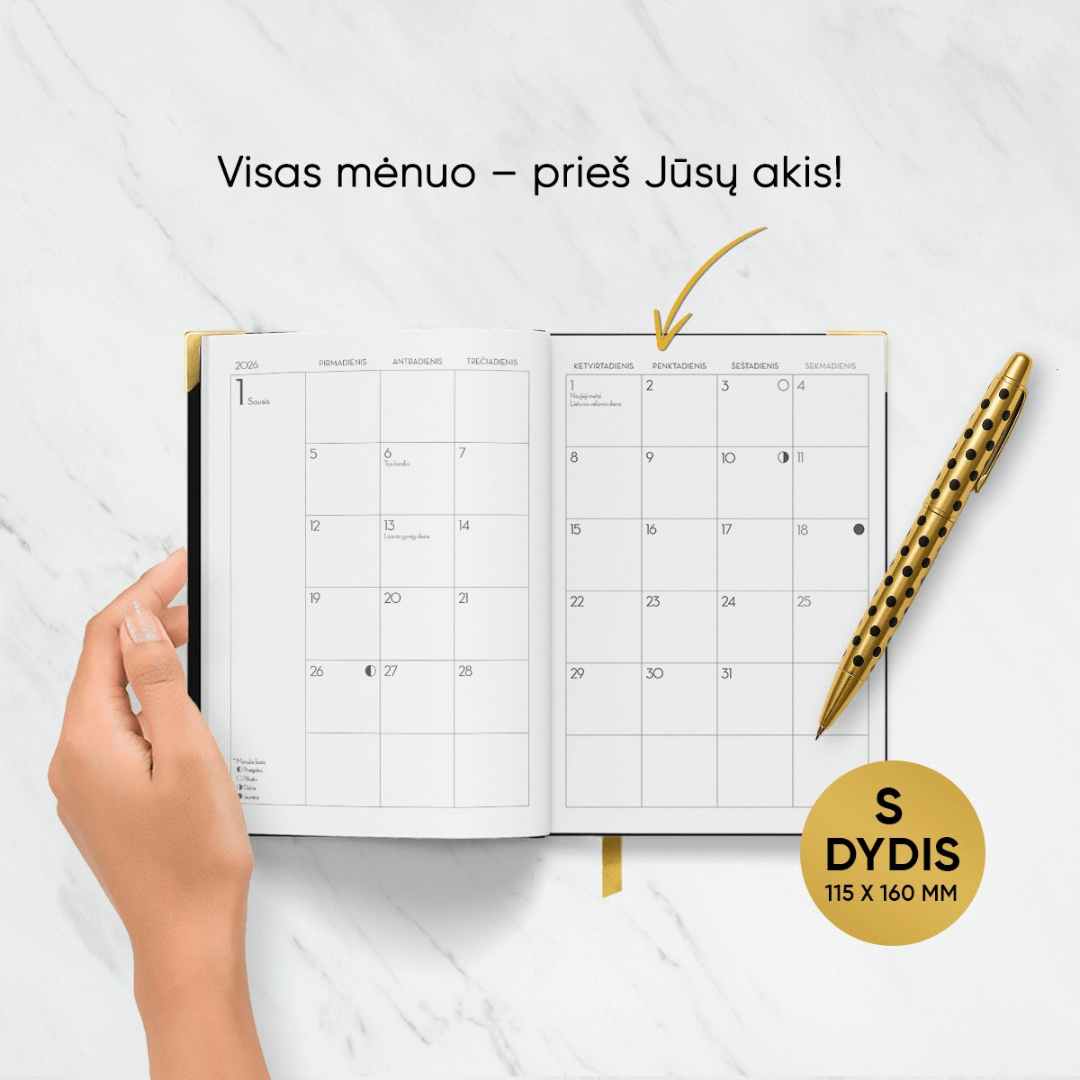 MAŽA JUODA 2026 M. DARBO KNYGA (S dydis) (Knygos su defektais) - OBUOLYS