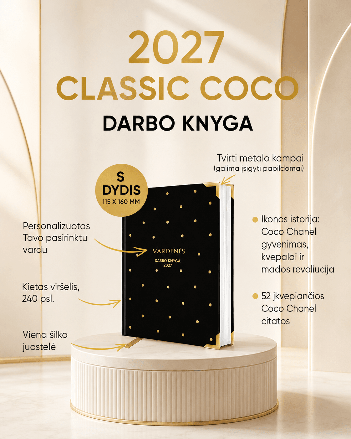 Maža juoda darbo knyga: 2027 metų elegancijai, stiliui ir įkvėpimui (S dydis) - OBUOLYS