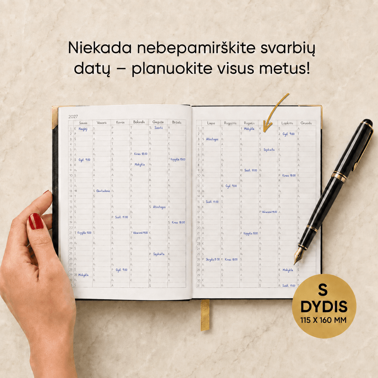 Maža juoda darbo knyga: 2027 metų elegancijai, stiliui ir įkvėpimui (S dydis) - OBUOLYS
