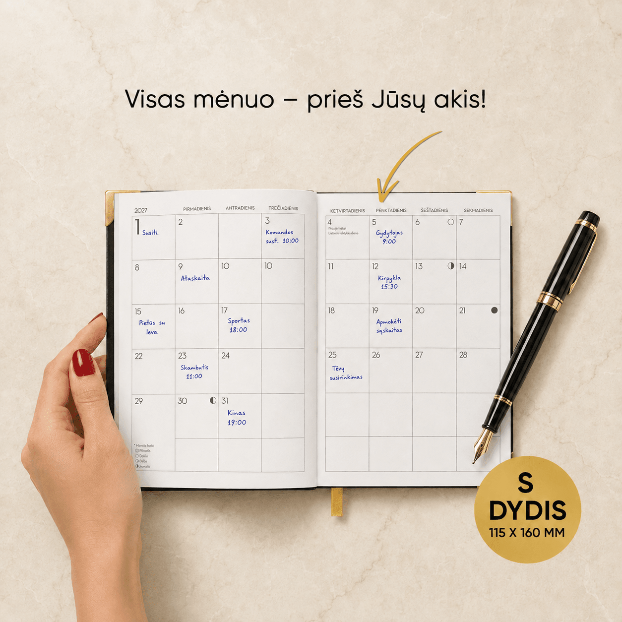 Maža juoda darbo knyga: 2027 metų elegancijai, stiliui ir įkvėpimui (S dydis) - OBUOLYS