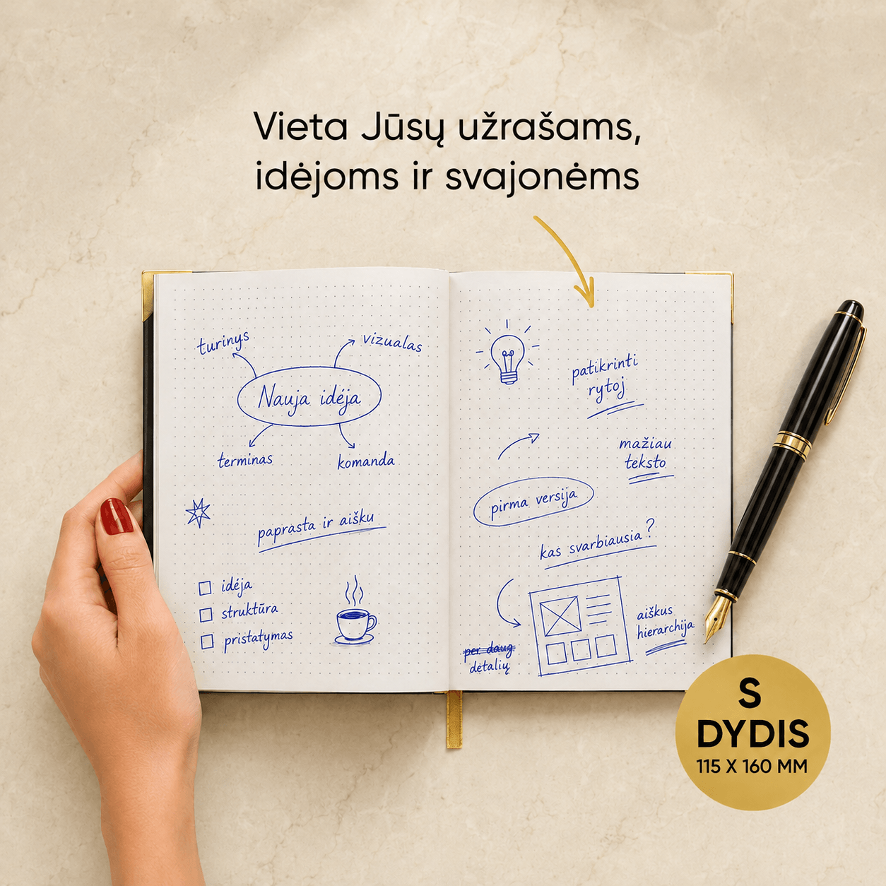 Maža juoda darbo knyga: 2027 metų elegancijai, stiliui ir įkvėpimui (S dydis) - OBUOLYS