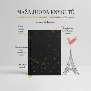 MAŽA JUODA KNYGUTĖ: parduota daugiau nei 20 000 egz.! Garsioji originali užrašinė su Coco Chanel citatomis ir šilko juostele – tobulas formatas kiekvienos stilingos moters rankinei! - OBUOLYS