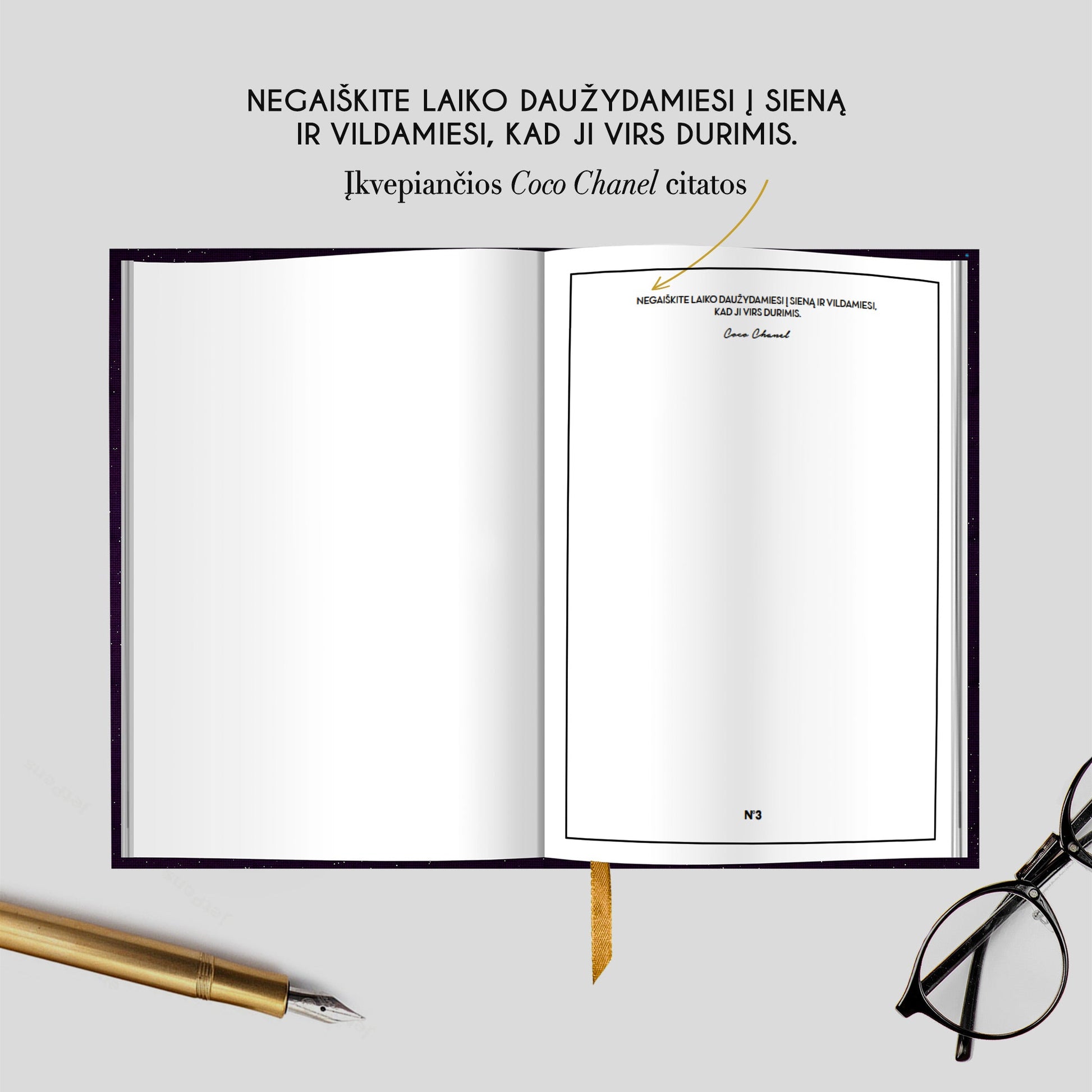 MAŽA JUODA KNYGUTĖ: parduota daugiau nei 20 000 egz.! Garsioji originali užrašinė su Coco Chanel citatomis ir šilko juostele – tobulas formatas kiekvienos stilingos moters rankinei! - OBUOLYS