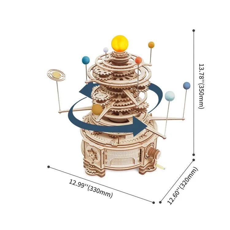 MECHANINIS PLANETŲ MODELIS: 3D medinė dėlionė, vaizduojanti 8 Saulės sistemos planetų orbitas - OBUOLYS
